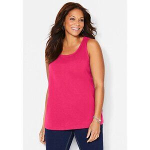 Lafayette 148 Dark Pink Magenta Scoop Neck Stretch Tank Top Blouse Plus Size 2X